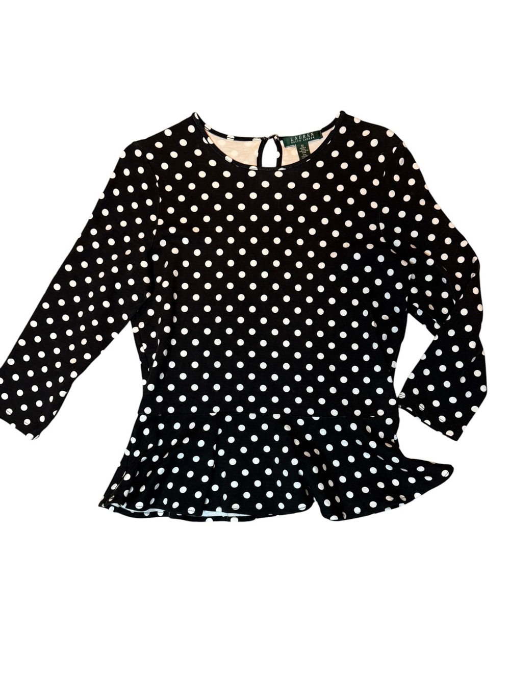 Ralph Lauren Black and White Polka Dot Peplum Blouse